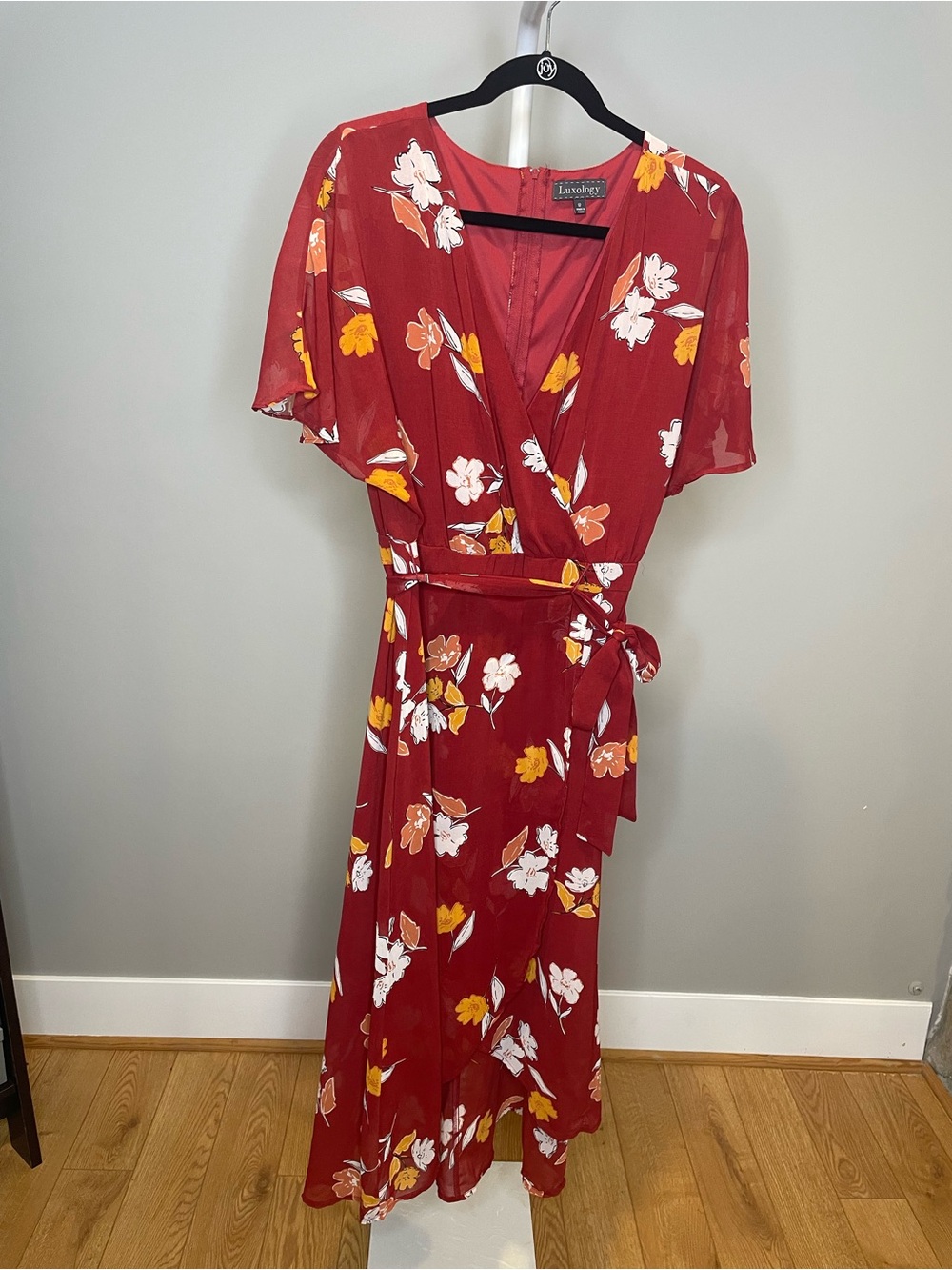 Luxology Red Floral Wrap Maxi Dress - 12